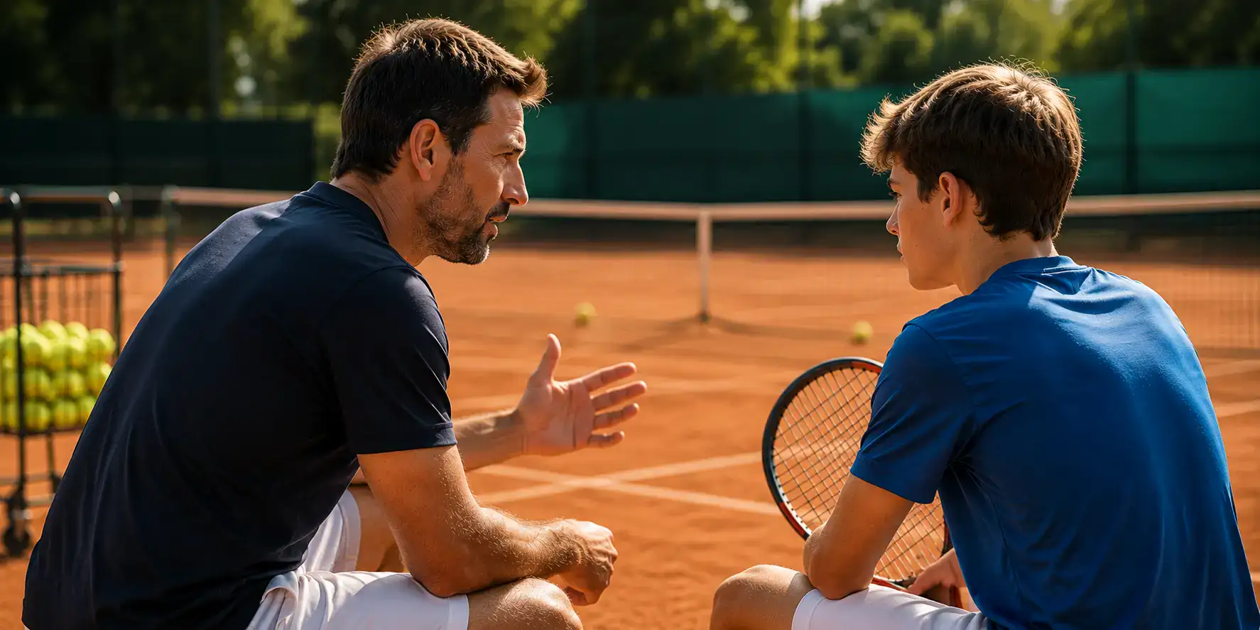 Formation des professeurs de tennis en France : un coach encadre un jeune joueur